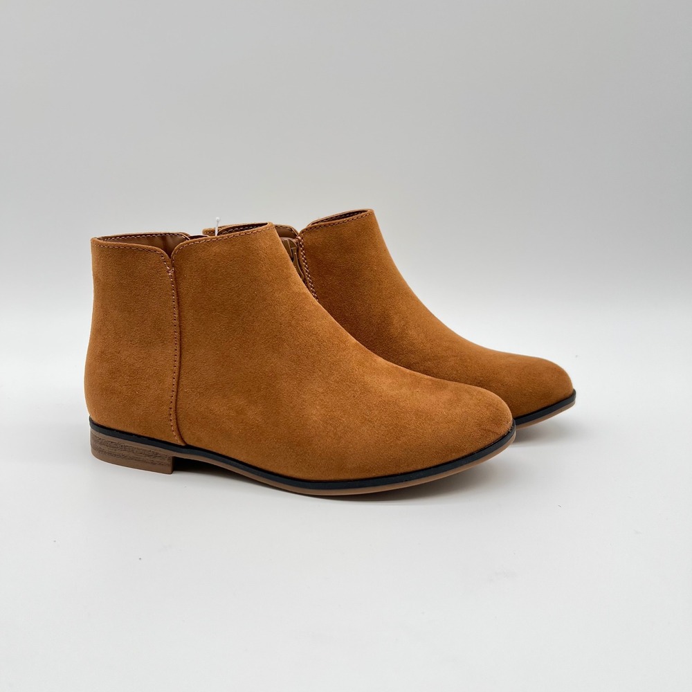 Cat & Jack Kids Opal Cognac Faux Suede Ankle Boots Size 1 Brown Zip Up Booties